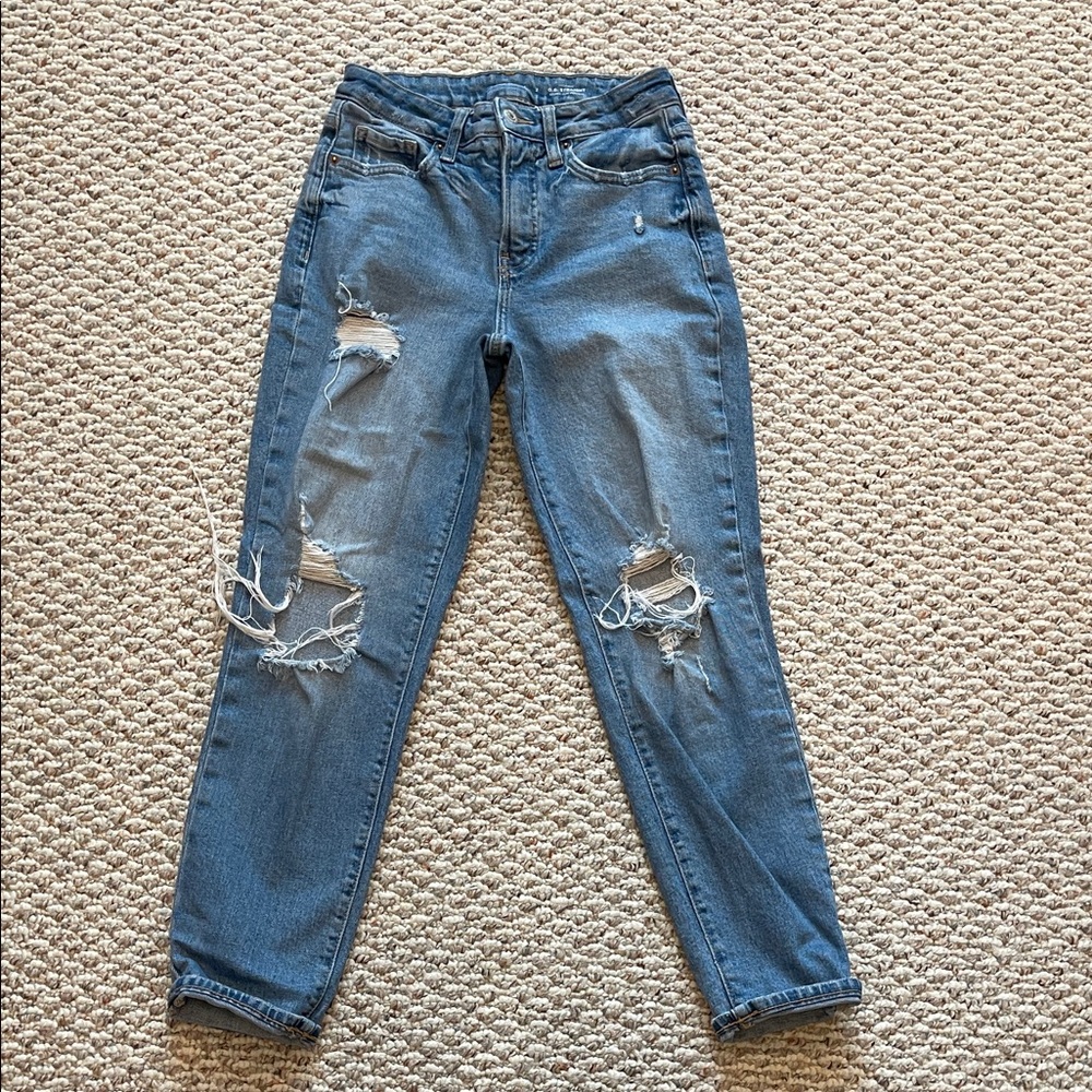 Old Navy Blue Distressed Boyfriend Jeans OG Straight High Rise Size 2